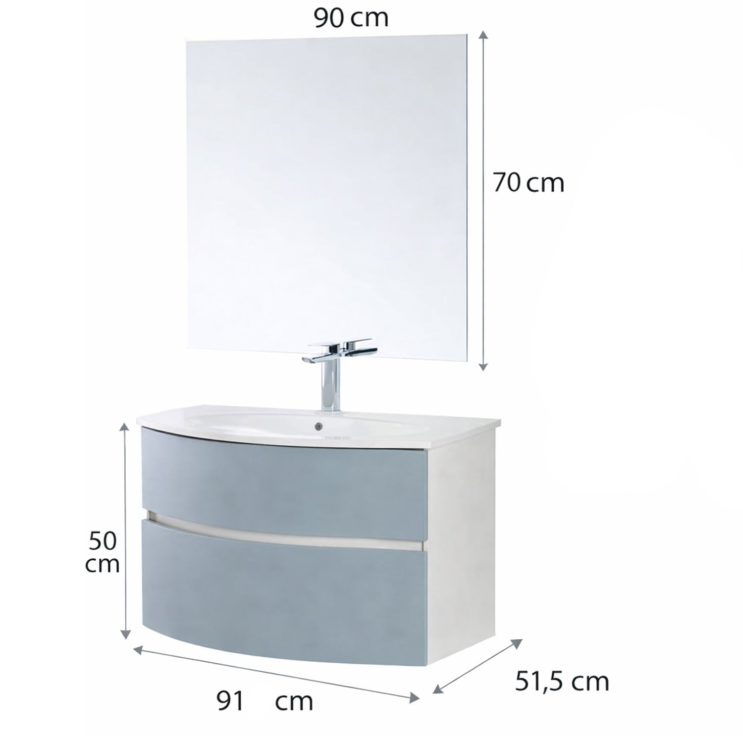 Mobile Bagno Sospeso Curvo con Lavabo e Specchio – Collezione Rìvola