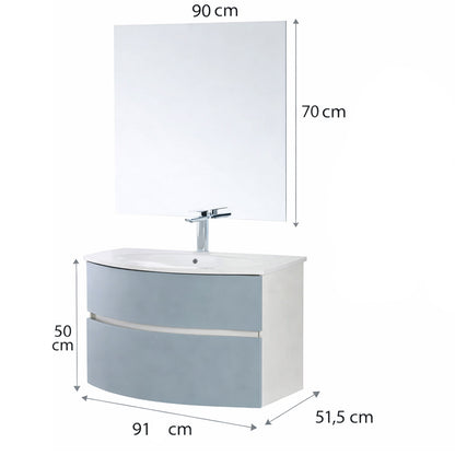 Mobile Bagno Sospeso Curvo con Lavabo e Specchio – Collezione Rìvola