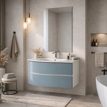Mobile Bagno Sospeso Curvo con Lavabo e Specchio – Collezione Rìvola