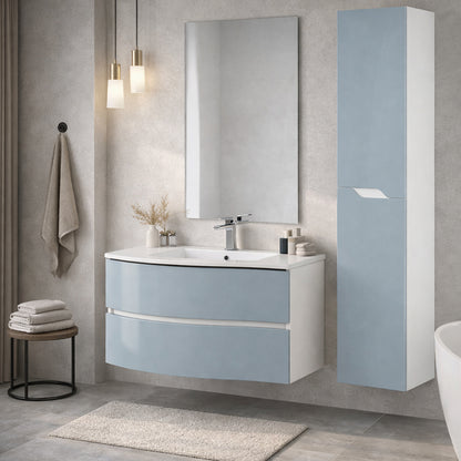 Mobile Bagno Sospeso Curvo con Lavabo e Specchio – Collezione Rìvola