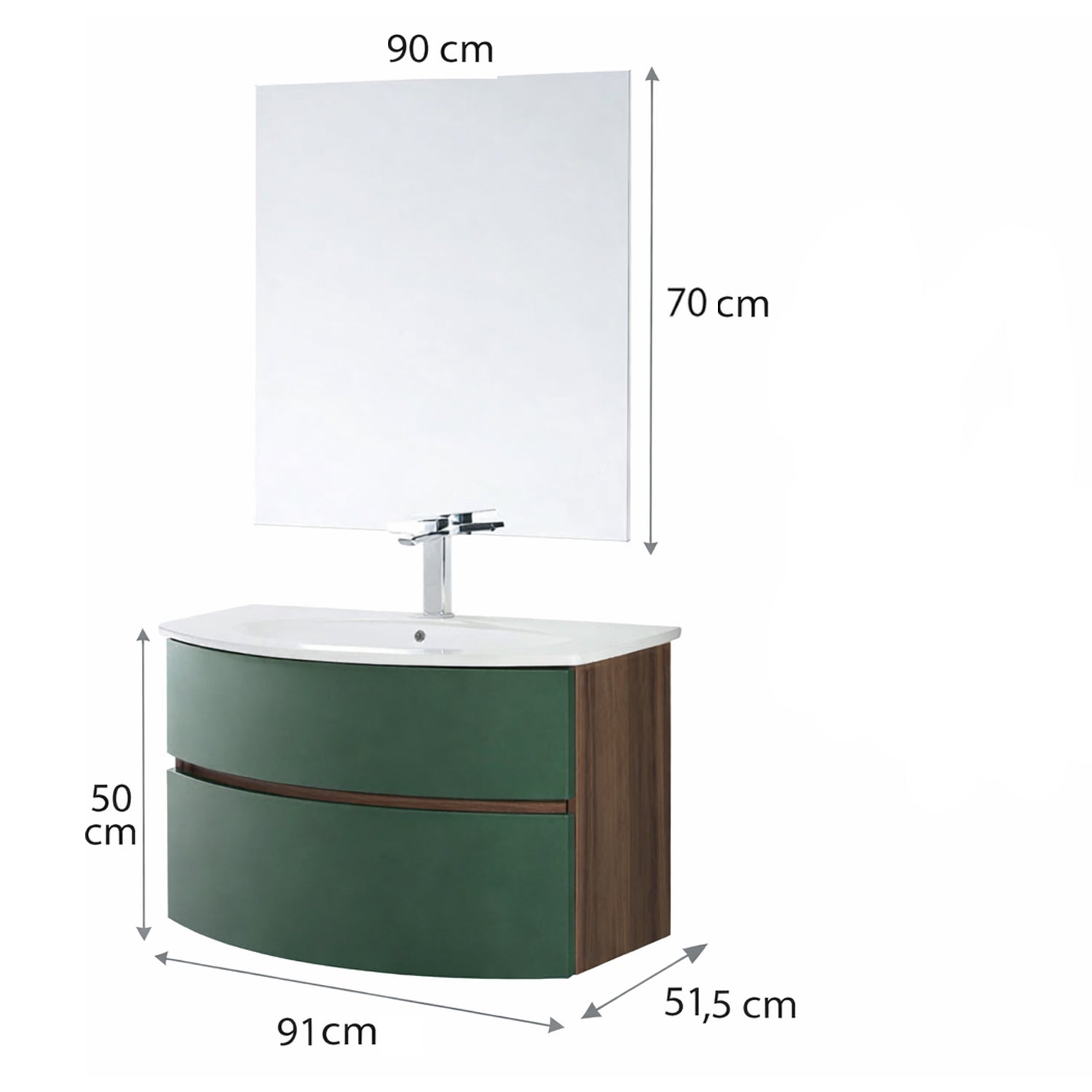 Mobile Bagno Sospeso Curvo con Lavabo e Specchio – Collezione Rìvola