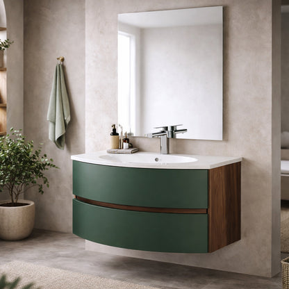 Mobile Bagno Sospeso Curvo con Lavabo e Specchio – Collezione Rìvola