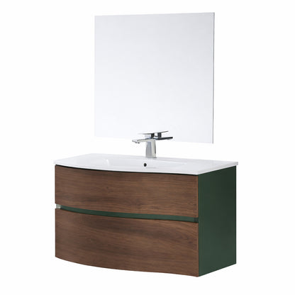 Mobile Bagno Sospeso Curvo con Lavabo e Specchio – Collezione Rìvola