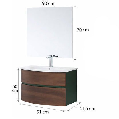 Mobile Bagno Sospeso Curvo con Lavabo e Specchio – Collezione Rìvola