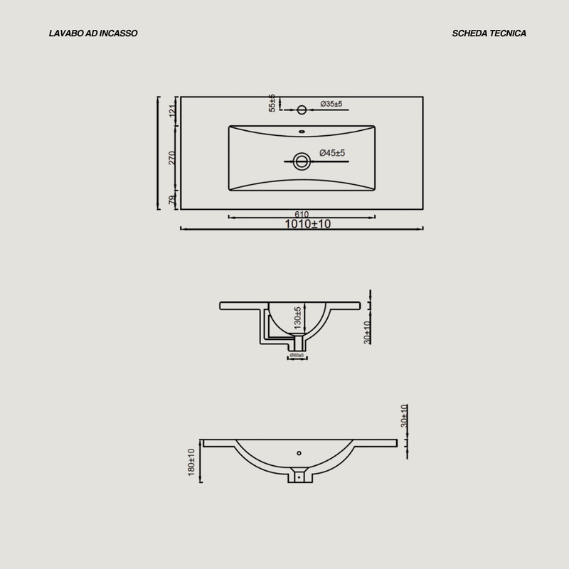 Mobile Bagno Sospeso 100 Cm Due Cassetti Specchio a Filo 60x100 Cm colore Rovere Medio