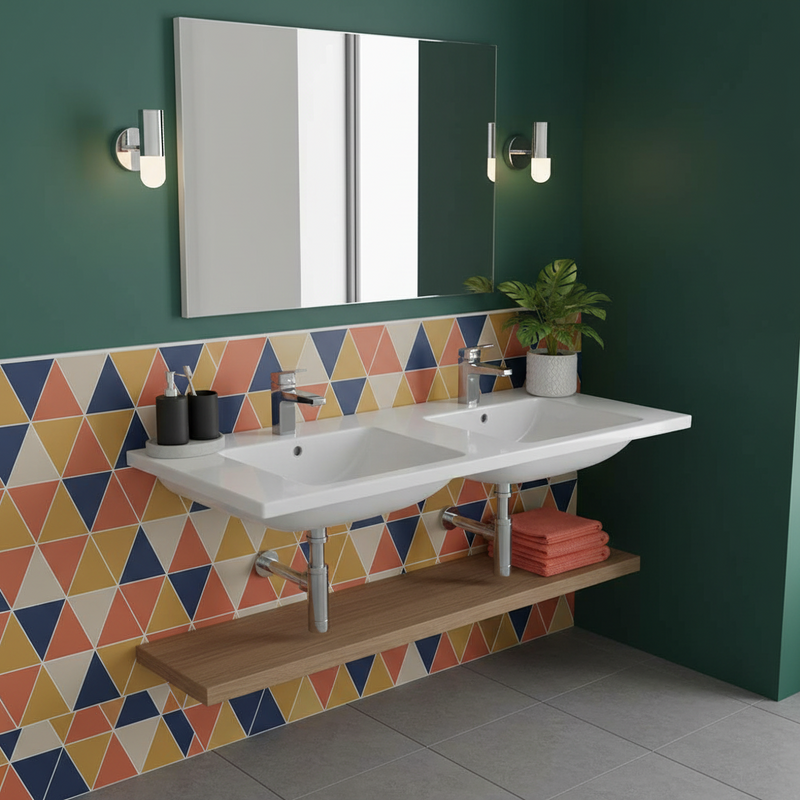 Lavabo Top da 121 cm  doppia vasca per installazione sospesa o su mobile da bagno Ideal Standard I.Life B Art T460201