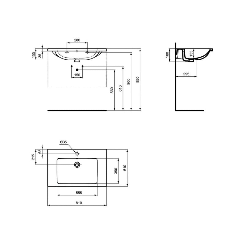 Lavabo Top da 80 cm per installazione sospesa o su mobile da bagno Ideal Standard I.Life B Art T460401