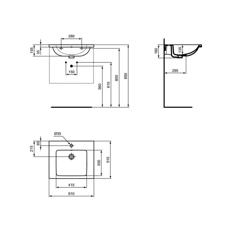 Lavabo Top da 60 cm per installazione sospesa o su mobile da bagno Ideal Standard I.Life B Art T460501