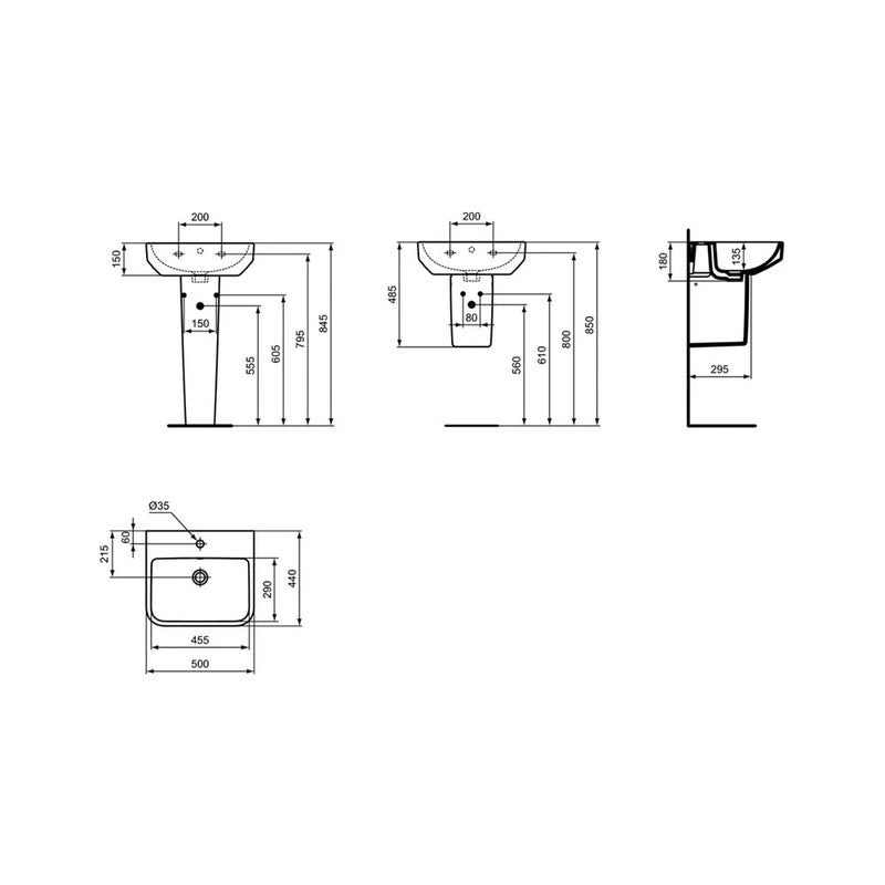 Lavabo sospeso 50x44 con foro rubinetto Ideal Standard I.Life B  Art. T460901