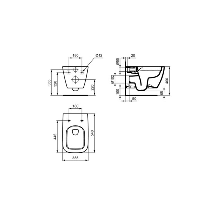 Sanitari sospesi Ideal Standard I.life B con trattamento SmartGuard+ bianco lucido WC+Bidet+Sedile SoftClose (T4615HY+T4614HY+T468301)