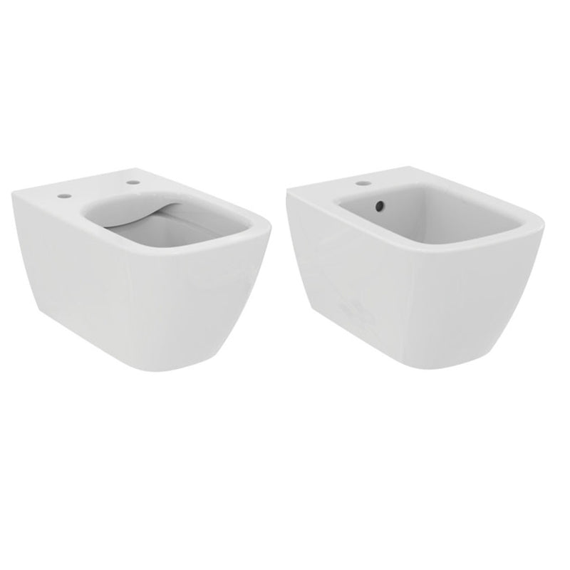 Sanitari sospesi Ideal Standard I.life B con trattamento SmartGuard+ bianco lucido WC+Bidet+Sedile SoftClose (T4615HY+T4614HY+T468301)