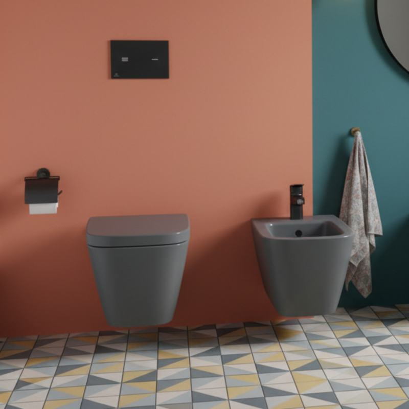 Sanitari sospesi Ideal Standard I.life B Grigio lucido WC+Bidet+Sedile soft close (T461558+T461458+T500201)