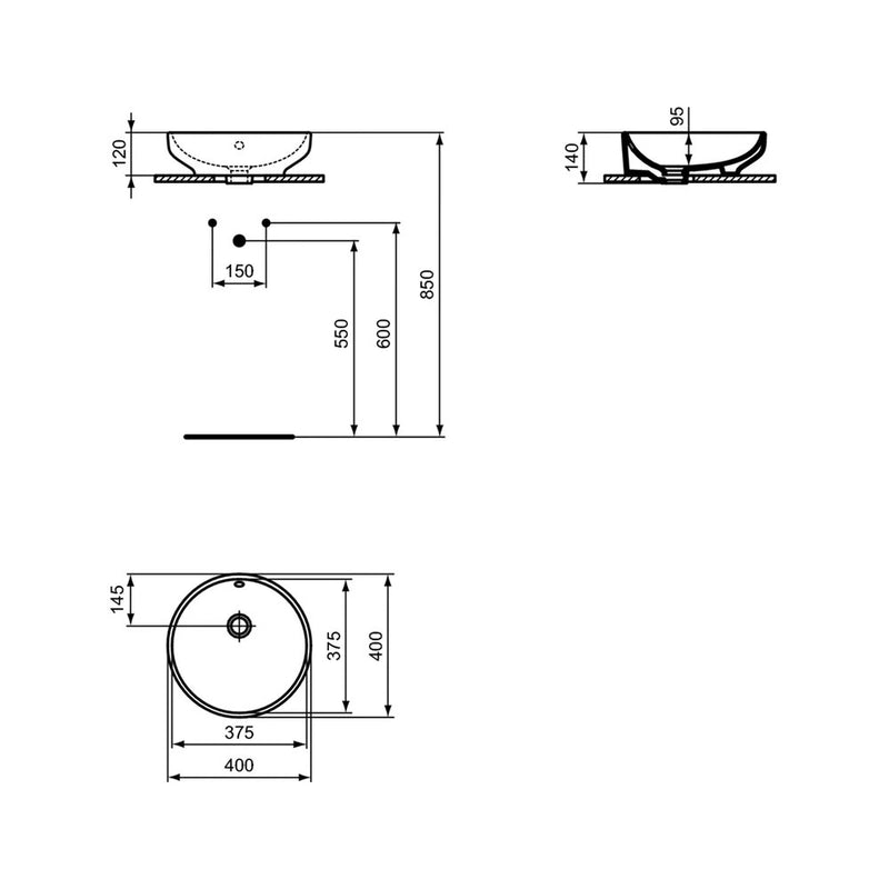 Lavabo da appoggio tondo diametro 40 cm Ideal Standard I.LIFE B Art T509101