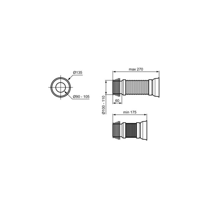 Raccordo Flessibile scarico parete da 10 a 23 cm Ideal Standard ART T538567