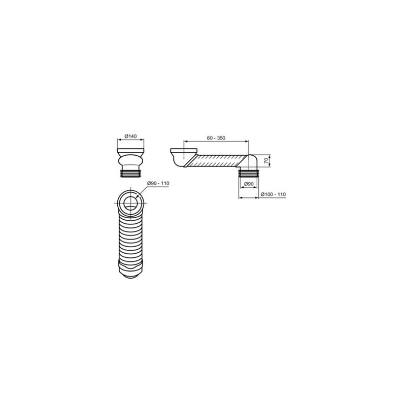 Curva tecnica Ideal standard per scarico a pavimento regolabile da 130 a 320 mm per sanitari traslati ART T538667