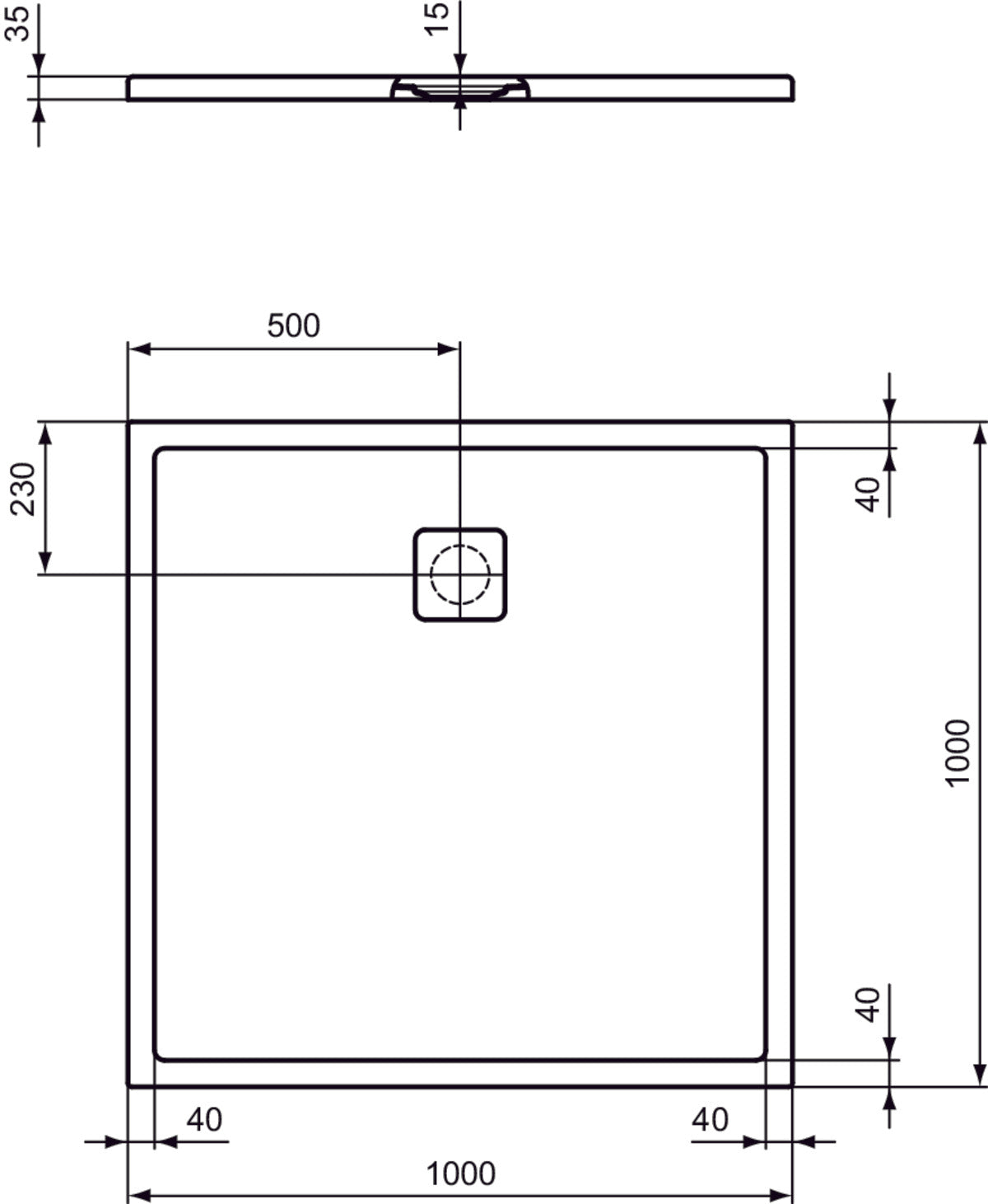 Piatto Doccia  Ideal Standarad Ultra Flat Evo 100×100 cm Bianco Seta in StoneTech completo di copripiletta