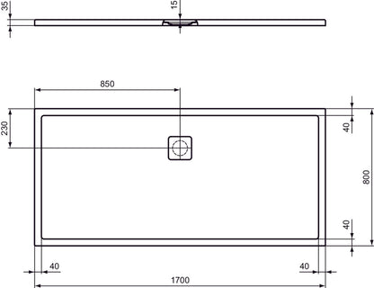 Piatto Doccia  Ideal Standarad Ultra Flat Evo 80x170 cm Bianco Seta in StoneTech completo di copripiletta