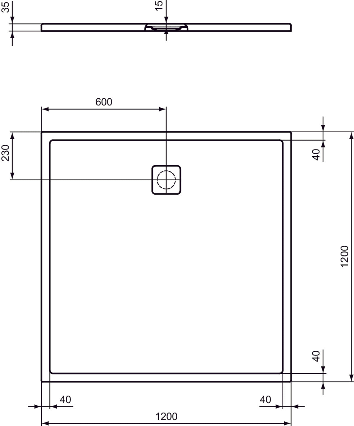 Piatto Doccia Ideal Standarad Ultra Flat Evo 120×120 cm Bianco Seta in StoneTech completo di copripiletta