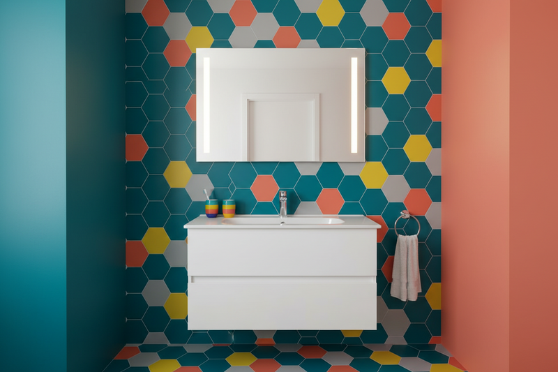 Mobile sospeso con lavabo in ceramica da 84x46 con con doppio cassetto a chiusura rallentata finitura Bianco Laccato Lucido Ideal Standard Smart