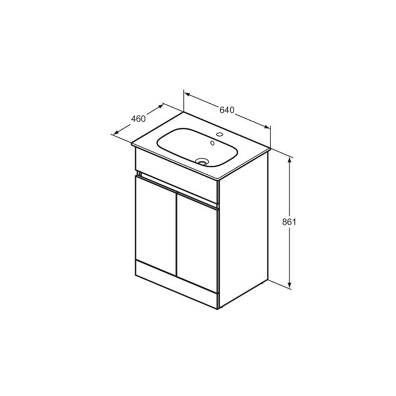 Mobile a terra con lavabo in ceramica da 64x46 con con due ante a chiusura rallentata finitura Grigio Laccato Lucido Ideal Standard Smart