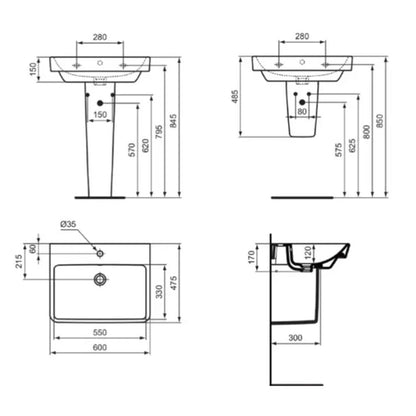 Lavabo da Appoggio Sospeso Ideal Standard I.LIFE B 60X47 Con foro rubinetto