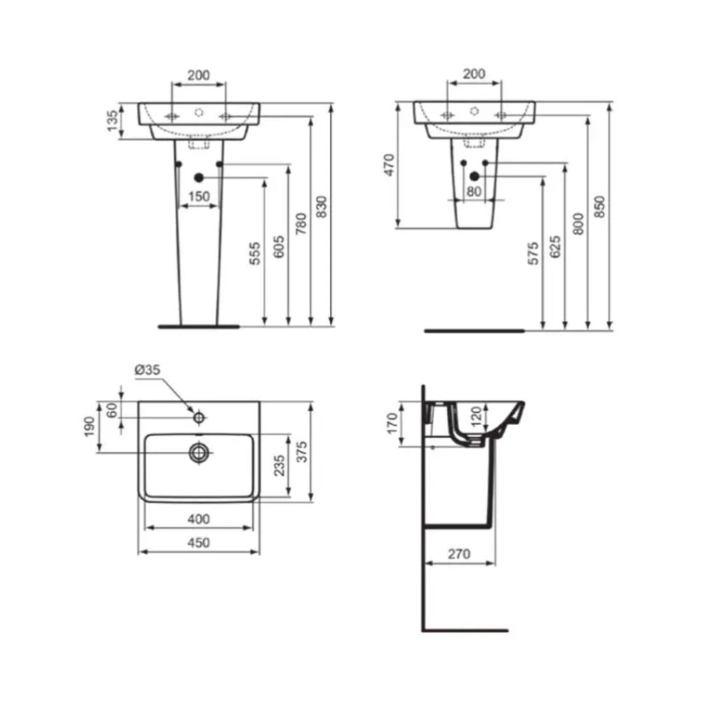 Lavabo da Appoggio Sospeso Ideal Standard I.LIFE B 45x38 Con foro rubinetto