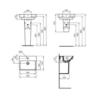 Lavabo da Appoggio Sospeso Ideal Standard I.LIFE B 45x38 Con foro rubinetto