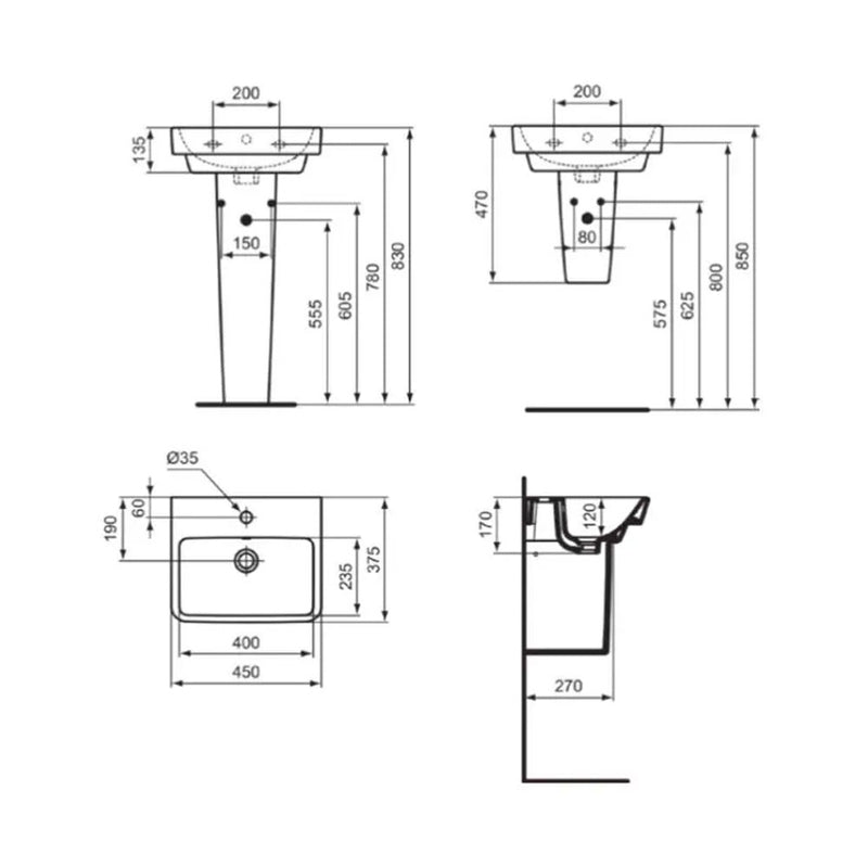 Lavabo da Appoggio Sospeso Ideal Standard I.LIFE B 45x38 Con foro rubinetto