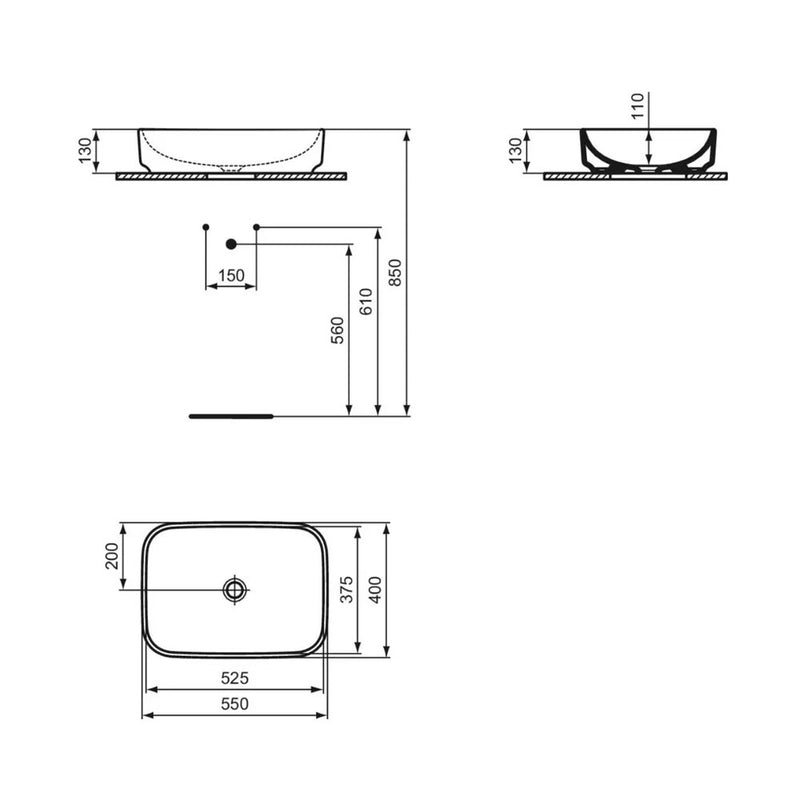 Lavabo da appoggio Ideal Standard I.LIFE B Rettangolare 55X40 cm senza foro troppo pieno art T572801