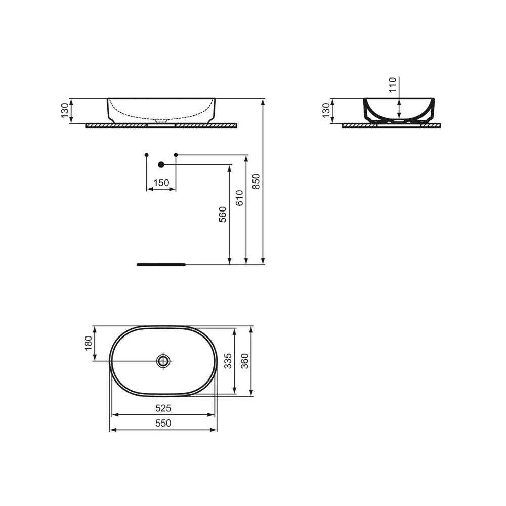 Lavabo da appoggio Ovale Ideal Standard i.life O 55x36 bianco Lucido Art T573201