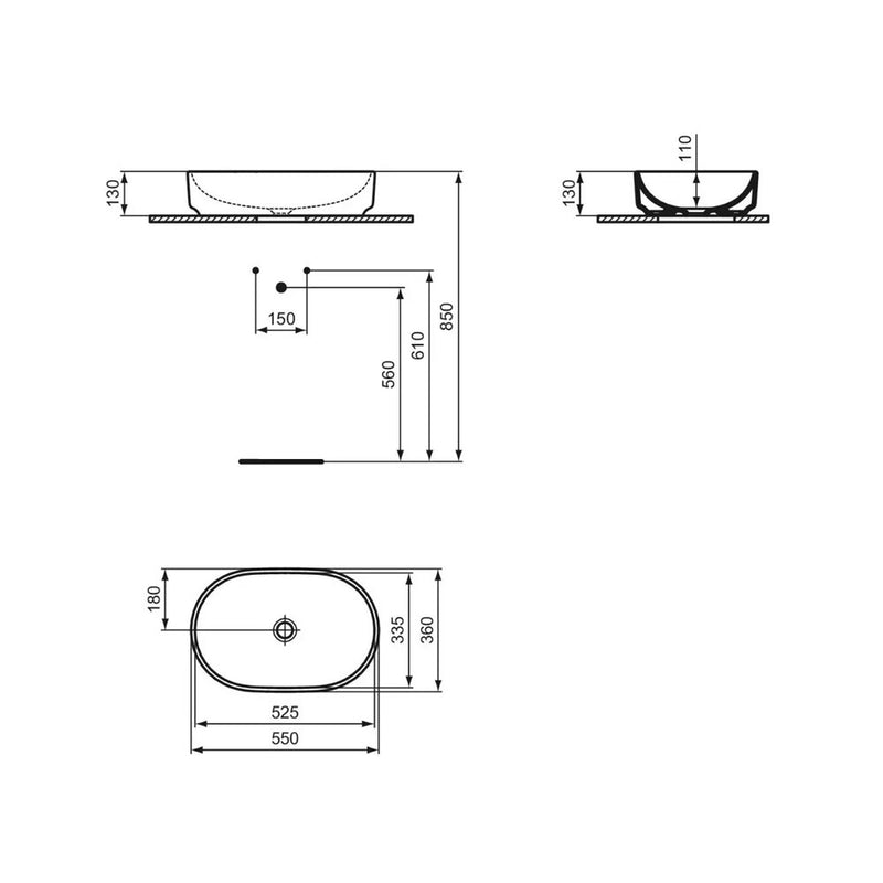 Lavabo da appoggio Ideal Standard  I.LIFE O Ovale  55X36 Senza foro rubinetto Art T573201
