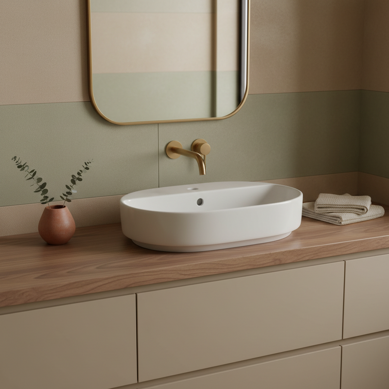 Lavabo da appoggio Ideal Standard I.LIFE O di forma  Ovale 55X36 con foro troppo pieno e foro rubinetto