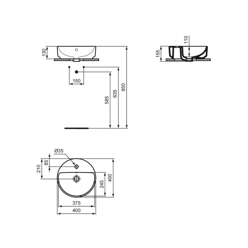 Lavabbo da appoggio Ideal Standard I.LIFE O  Tondo diametro 40 con foro troppopieno e rubinetto Art T573501