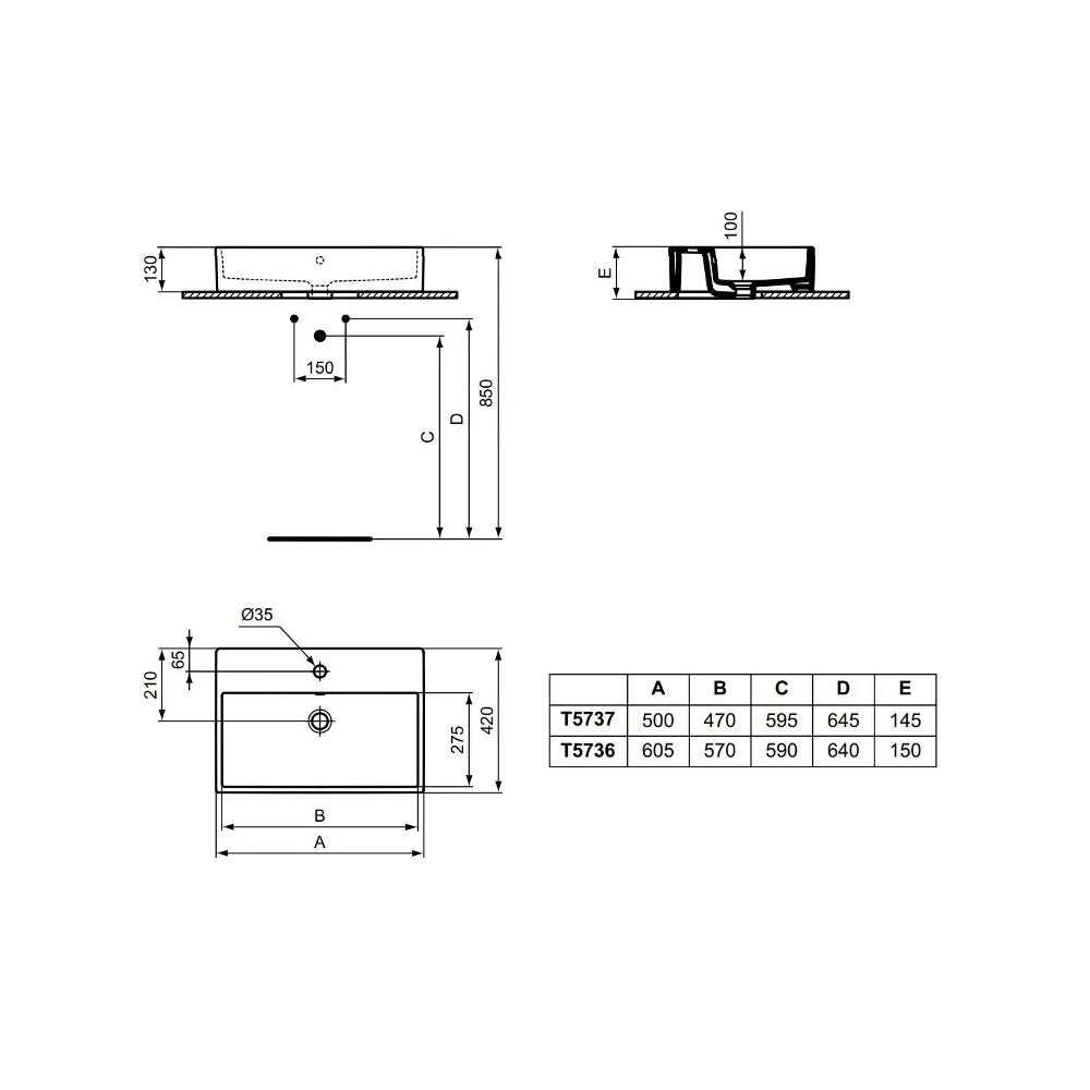 Lavabo da  appoggio rettangolare Ideal Standard i.life B 50x42 bianco Lucido