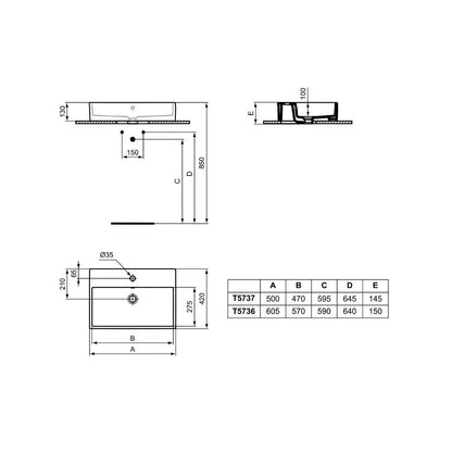 Lavabo da  appoggio rettangolare Ideal Standard i.life B 50x42 bianco Lucido