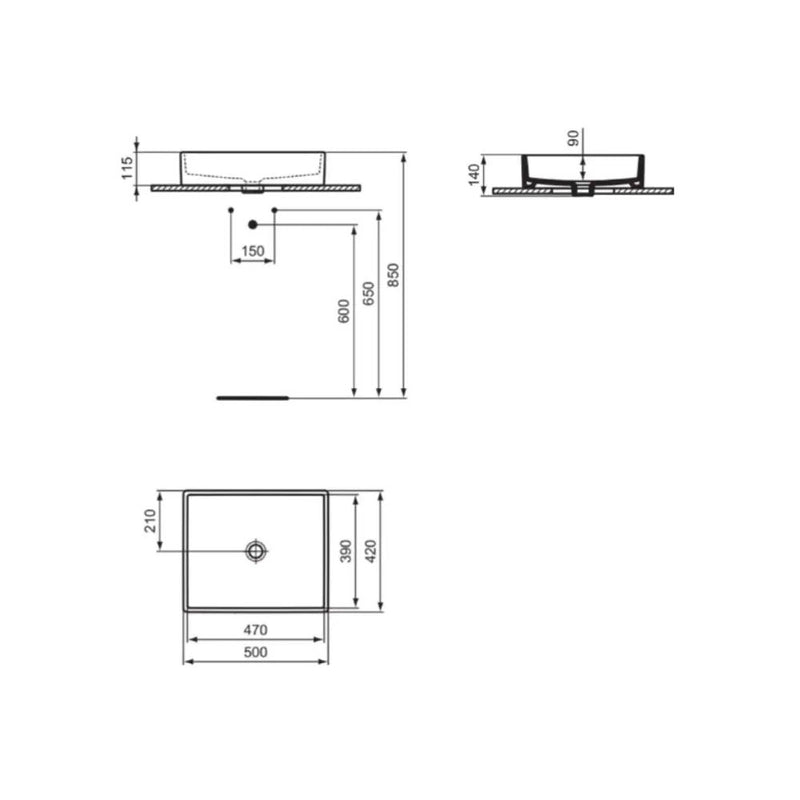 Lavabo da appoggio I.LIFE B rettangolare 50X42 Senza foro troppopieno