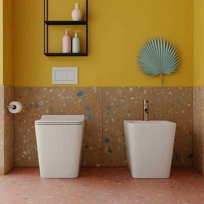 Sanitari filomuro senza brida con copriwater Soft Close BathCore serie Tela L 36 x P 56 x H 41 cm  Bianco lucido