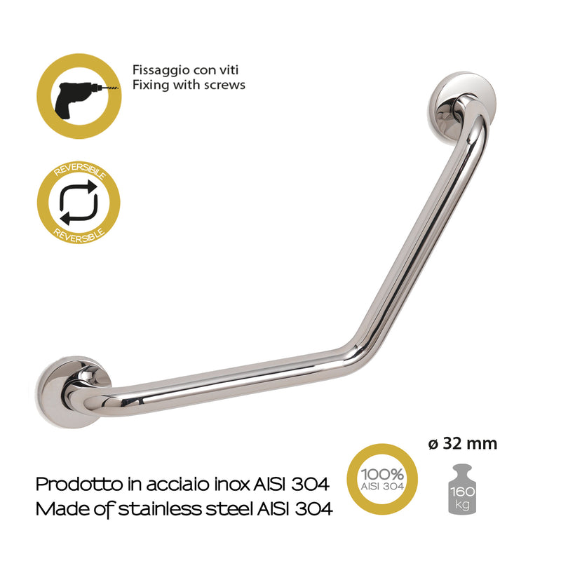 Maniglione 135° in Acciaio Inox AISI 304 Gedy serie Project - Lucido by CeramicStore | Lo specialista del tuo bagno