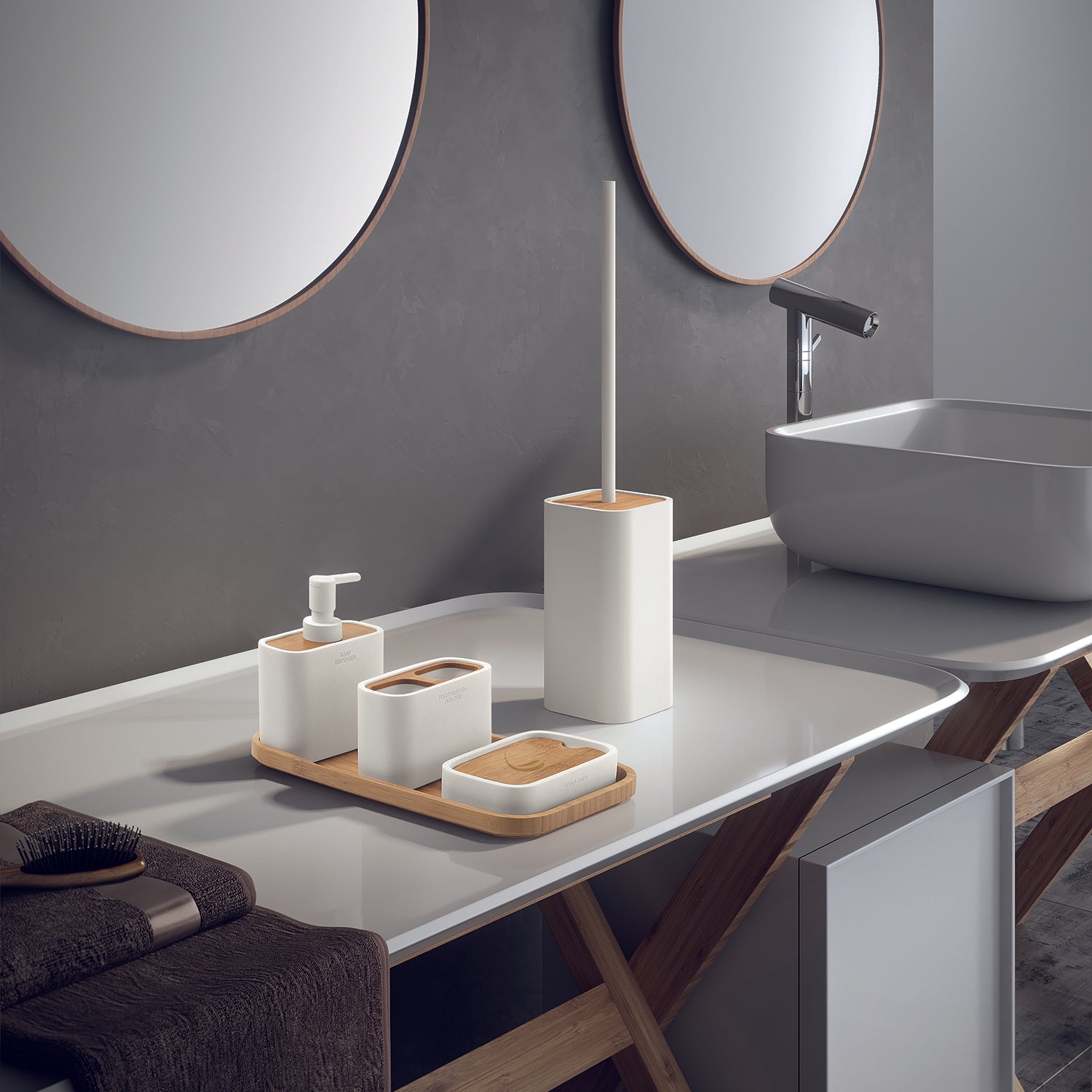 Scopino da appoggio con ciuffo in setole Gedy modello Ninfea - Bianco Matt by CeramicStore | Lo specialista del tuo bagno