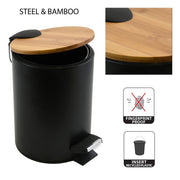 Pattumiera a pedale Acciaio e Bambà¹ ADONIS da tre litri verniciato Nero con chiusura soft close by CeramicStore | Lo specialista del tuo bagno