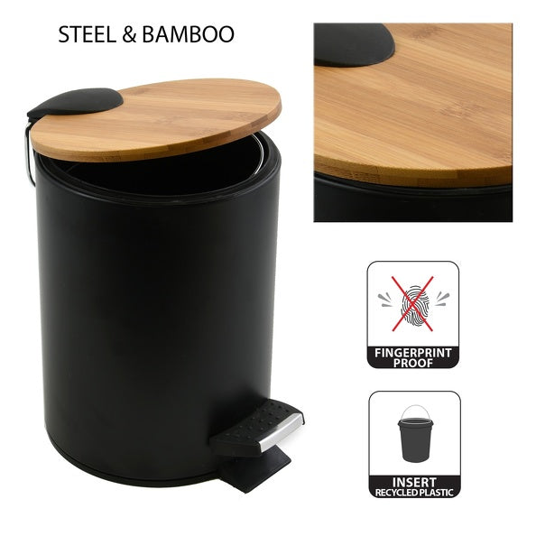 Pattumiera a pedale Acciaio e Bambà¹ ADONIS da tre litri verniciato Nero con chiusura soft close by CeramicStore | Lo specialista del tuo bagno