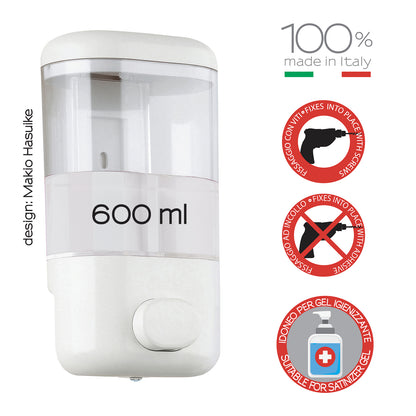 Distributore di sapone/Gel igienizzante modello Push Pro di Gedy da 600 ml - Bianco by CeramicStore | Lo specialista del tuo bagno