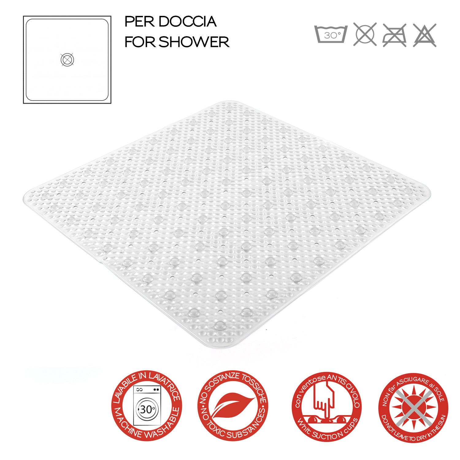 Tappeto antiscivolo doccia 53x53 modello Solid di Gedy - Trasparente by CeramicStore | Lo specialista del tuo bagno