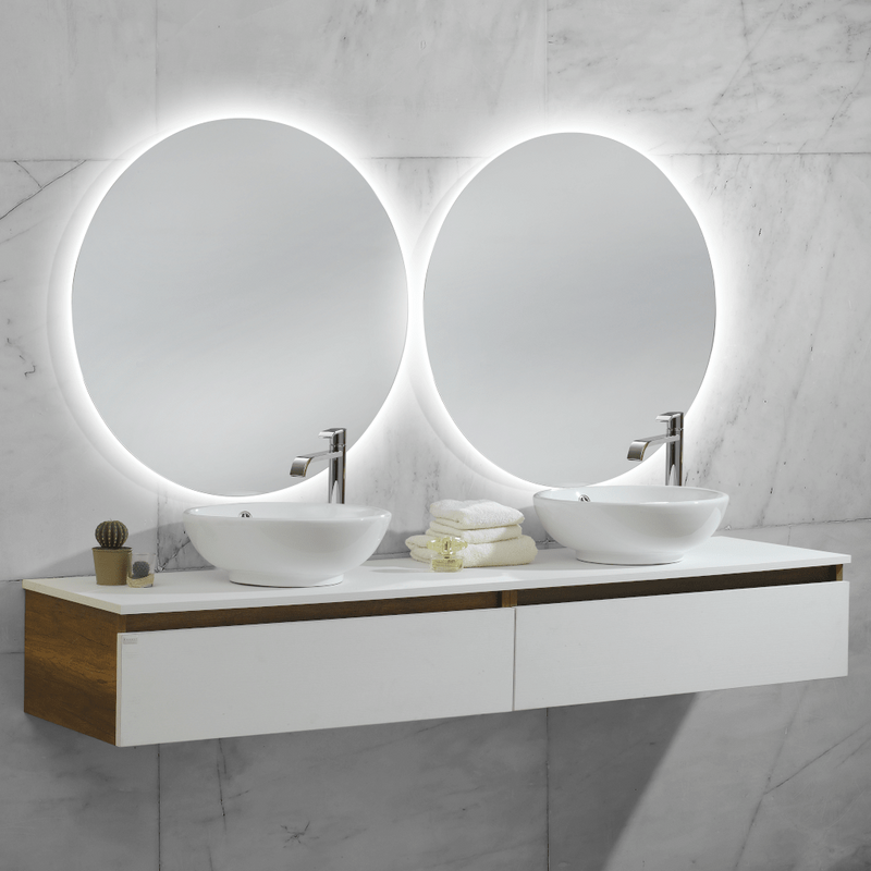 Mobile da bagno sospeso 160 cm con doppio lavabo e doppio specchio a LED Made in Italy - Cubi&Co Icon