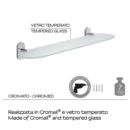 Mensola 60 cm in vetro temperato Gedy serie Febo - Cromato