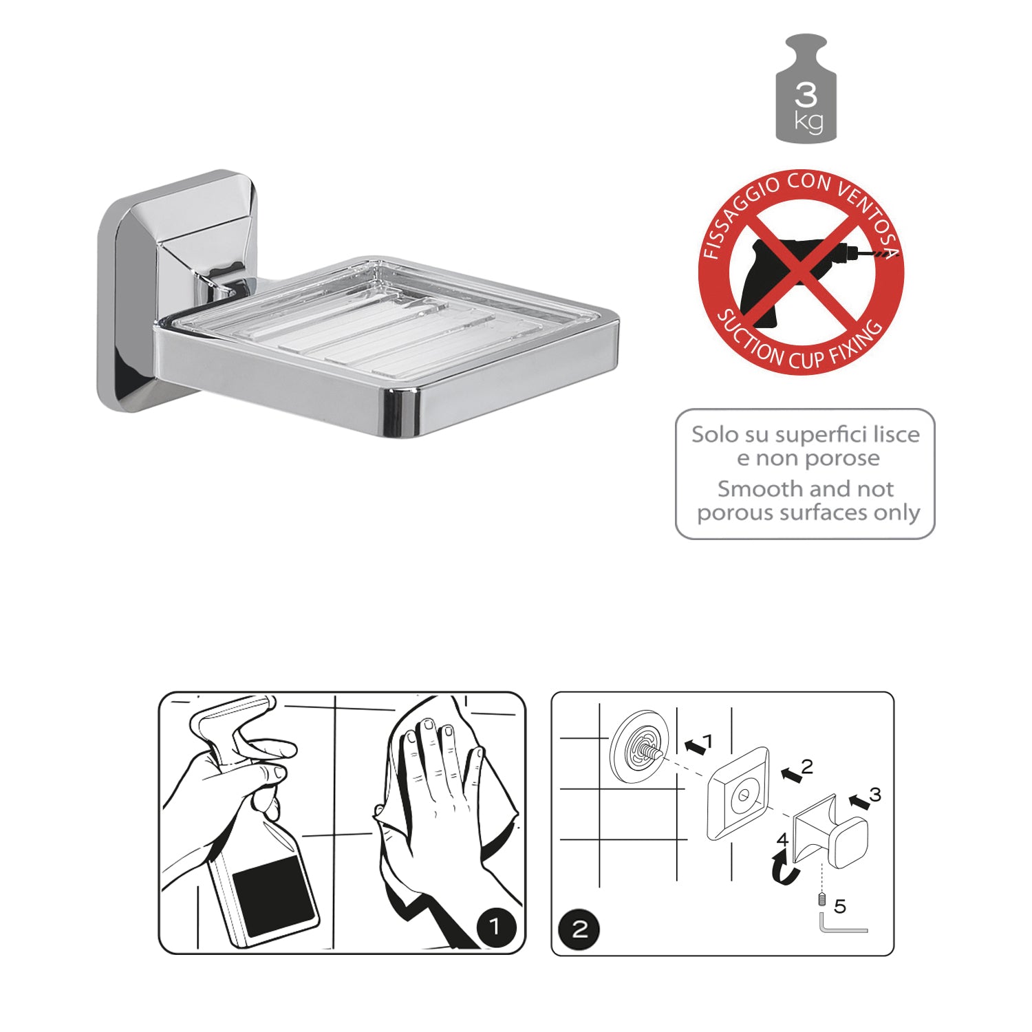 Portasapone con ventosa Gedy Ventus cm 10x12.2x6 in Acciaio Inox by CeramicStore | Lo specialista del tuo bagno