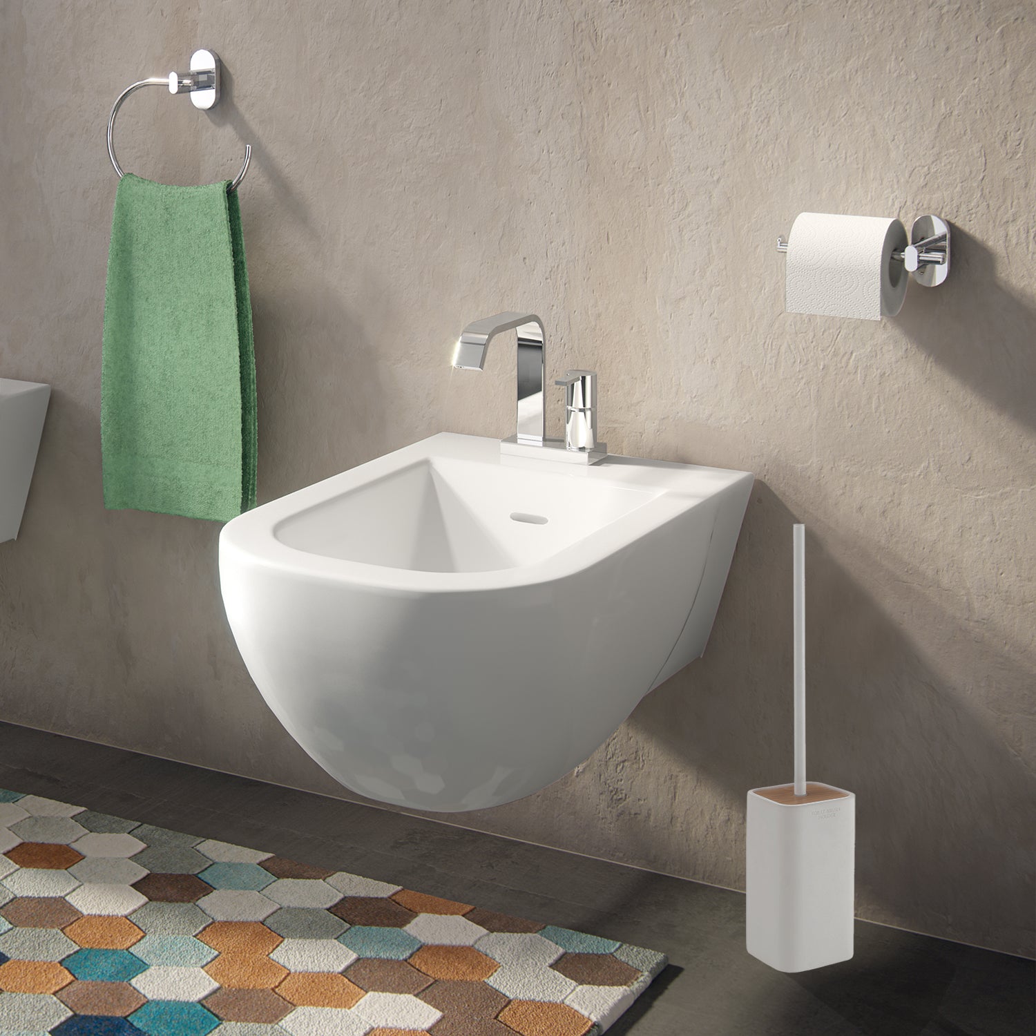 Scopino da appoggio con ciuffo in setole Gedy modello Ninfea - Bianco Matt by CeramicStore | Lo specialista del tuo bagno
