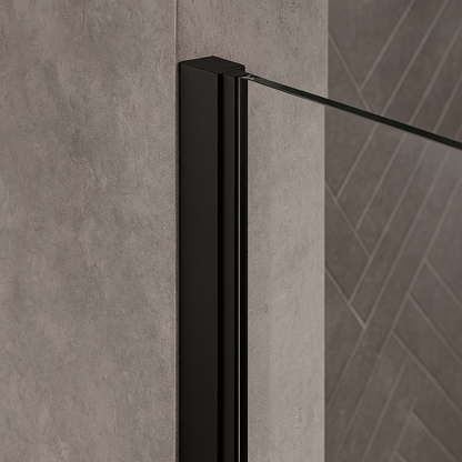 Porte de douche sur mesure Ouverture à battant de 10 à 40 cm en verre transparent et profil noir