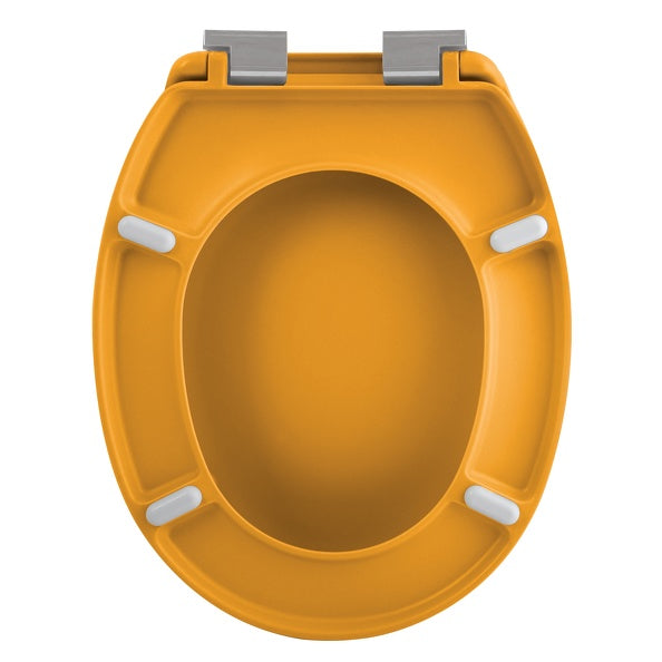 Sedile WC universale modello KLAK realizzato in  Thermo Dur Colore Arancione e Cerniere in acciaio inox