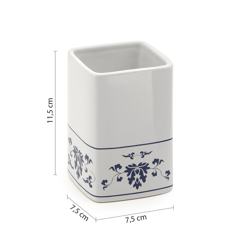 Portaspazzolini in porcellana Gedy serie Cixi - Bianco/Blu